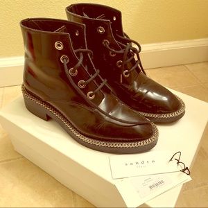 Sandro Audrey Lace-Up Patent Leather Boots